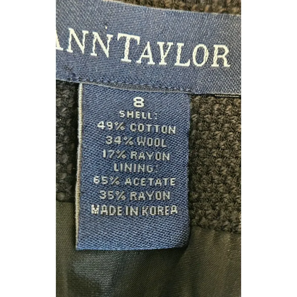 Ann Taylor Wool Blend Blazer Jacket Black White Contrast Stitch Career Size 8